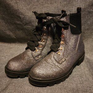 Girl's Size 5 Justice Gray Glitter Zip And Lace Up Boots